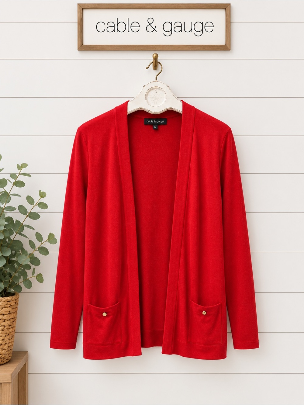 CABLE & GAUGE Red Open Front Cardigan Size L